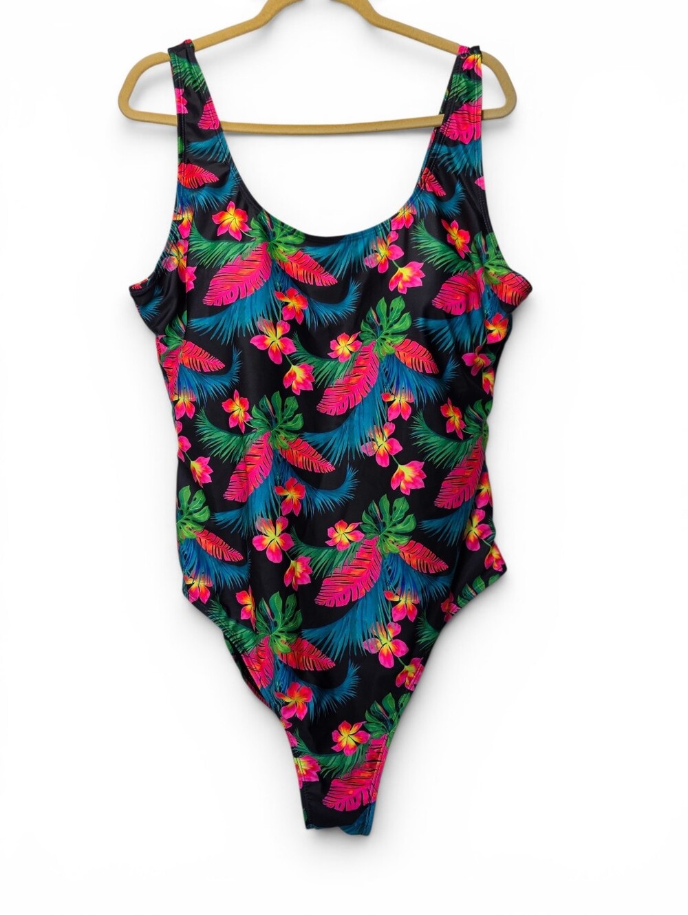 Nicole Miller Black Tropical Floral One-Piece Swimsuit with Pink & Green 3X